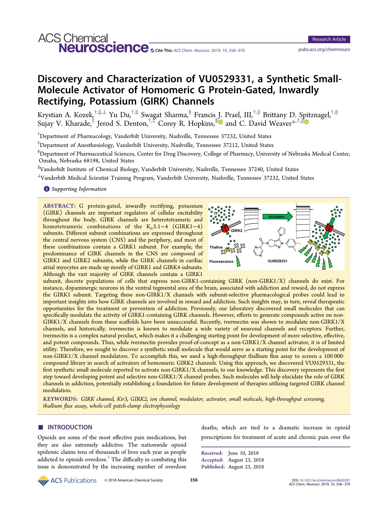 Discovery and Characterization of VU0529331, a Synthetic Small-Molecule Activator of Homomeric G Protein-Gated, Inwardly Rectifying, Potassium (GIRK) Channels by unknow