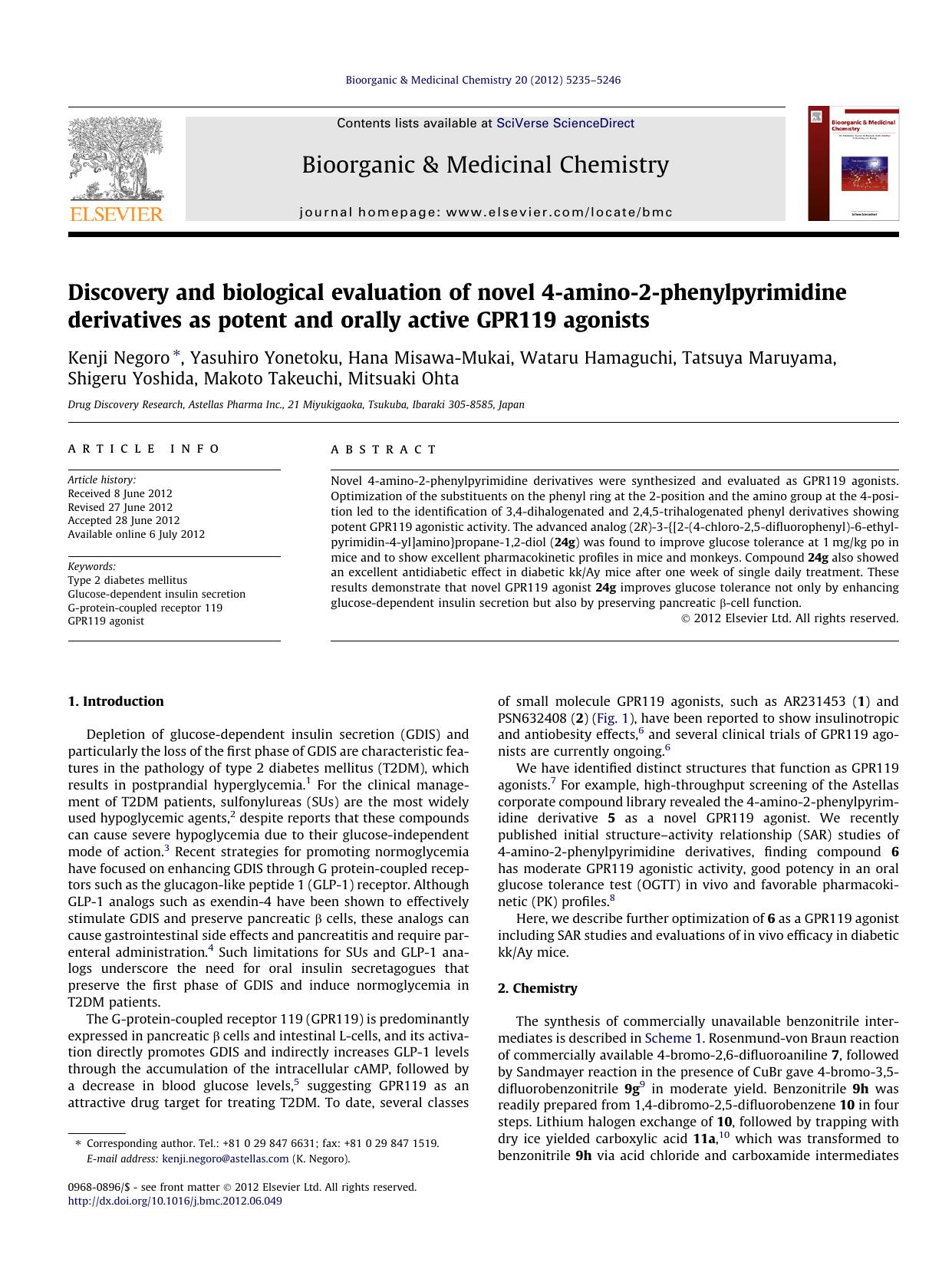 Discovery and biological evaluation of novel 4-amino-2-phenylpyrimidine derivatives as potent and orally active GPR119 agonists by unknow