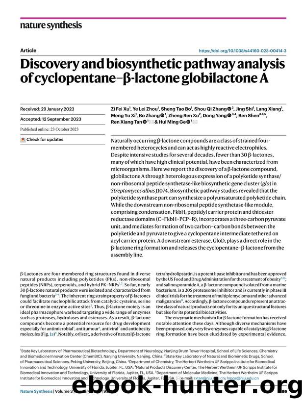 Discovery and biosynthetic pathway analysis of cyclopentaneâÎ²-lactone globilactone A by unknow