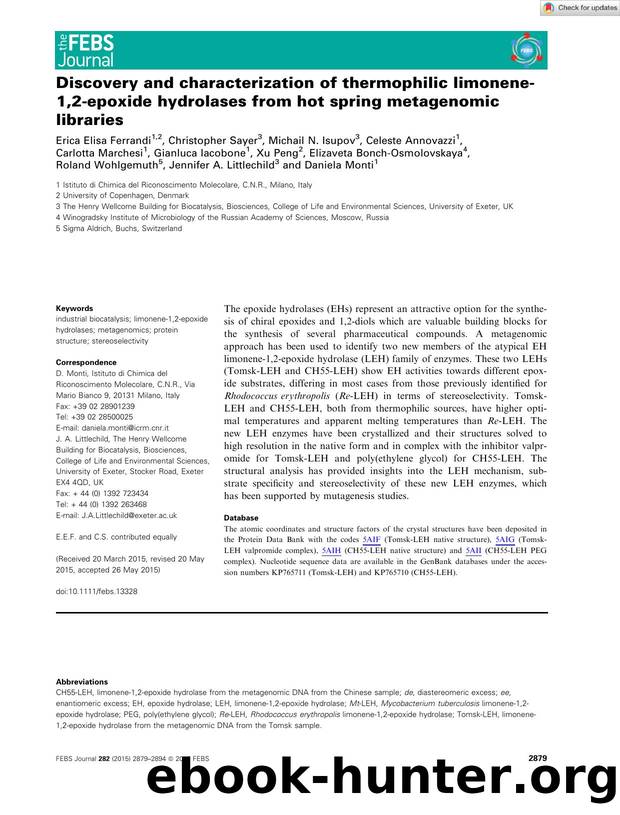 Discovery and characterization of thermophilic limoneneâ1,2âepoxide hydrolases from hot spring metagenomic libraries by Unknown