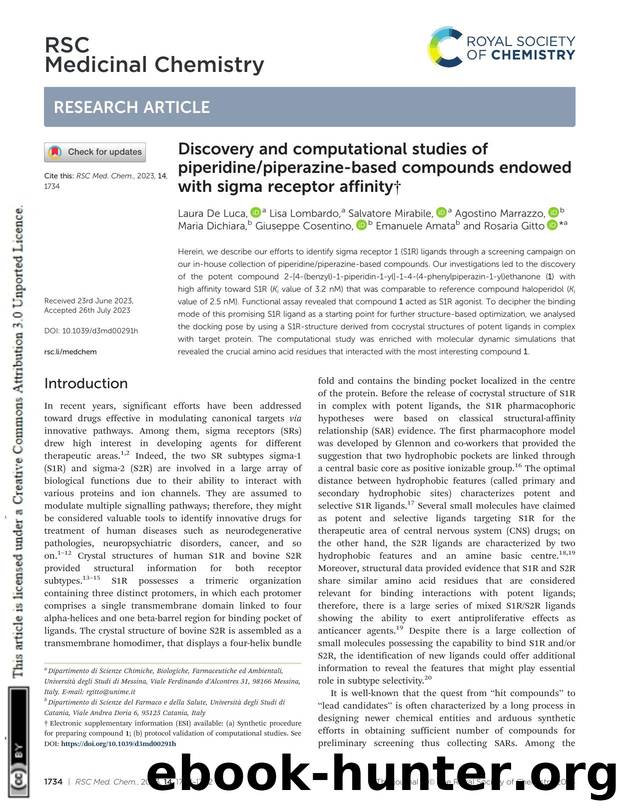Discovery and computational studies of piperidinepiperazine-based compounds endowed with sigma receptor affinity by unknow