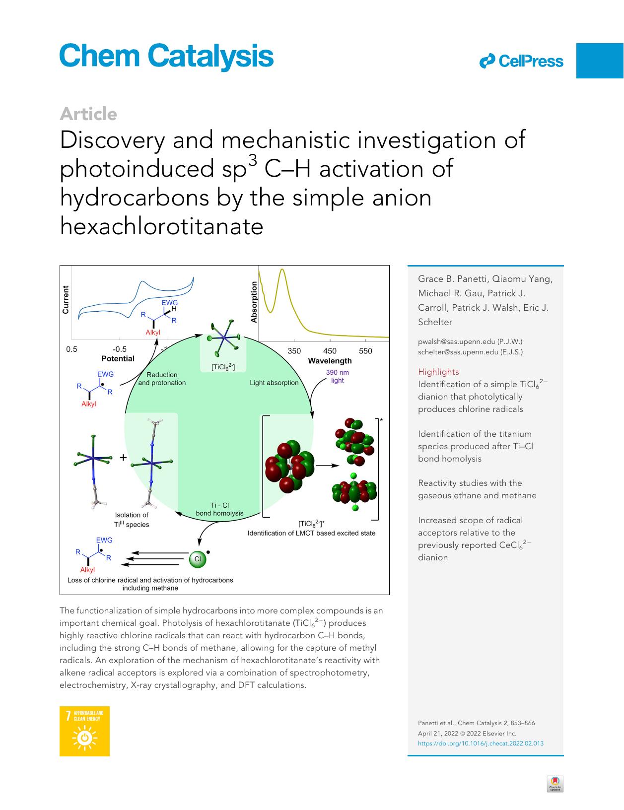 Discovery and mechanistic investigation of photoinduced sp3 C-H activation of hydrocarbons by the simple anion hexachlorotitanate by unknow