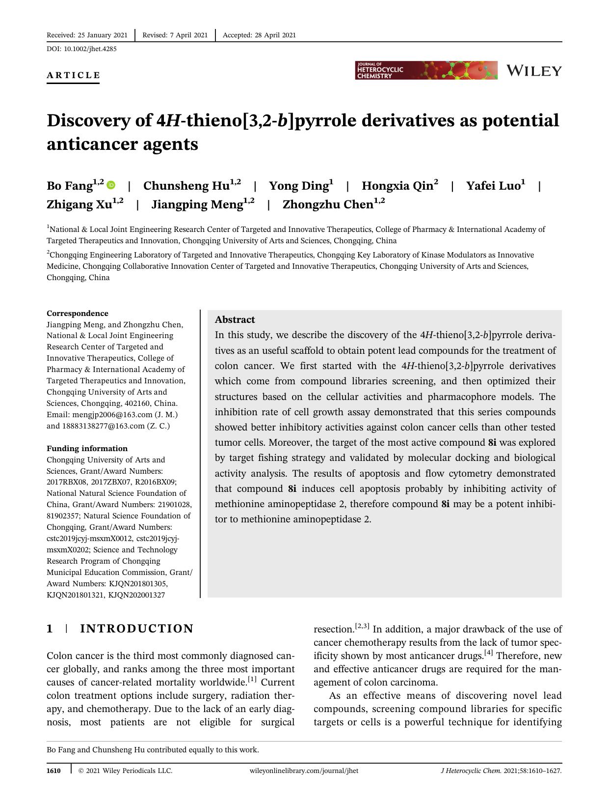 Discovery of 4H-thieno[3,2-b]pyrrole derivatives as potential anticancer agents by Unknown