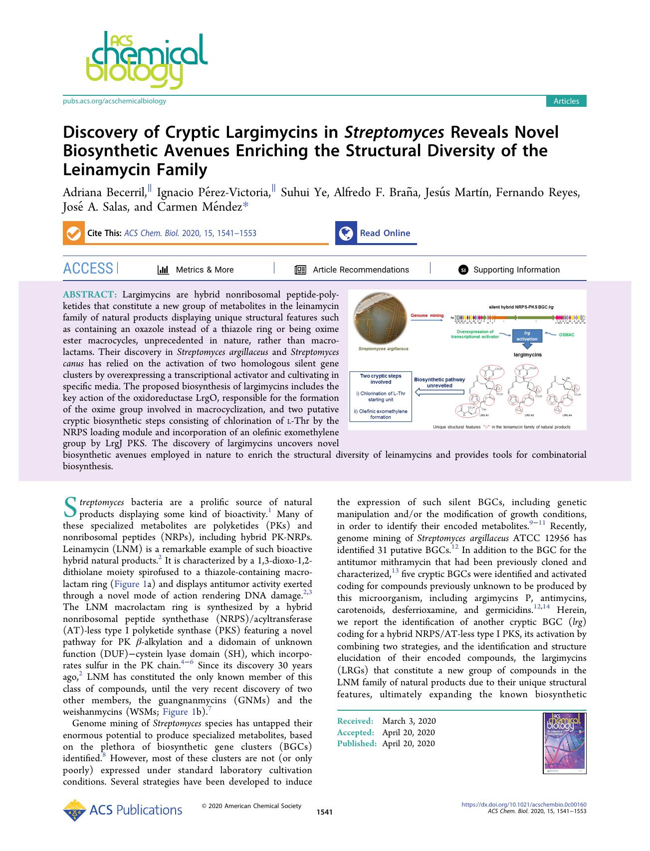 Discovery of Cryptic Largimycins in Streptomyces Reveals Novel Biosynthetic Avenues Enriching the Structural Diversity of the Leinamycin Family by unknow