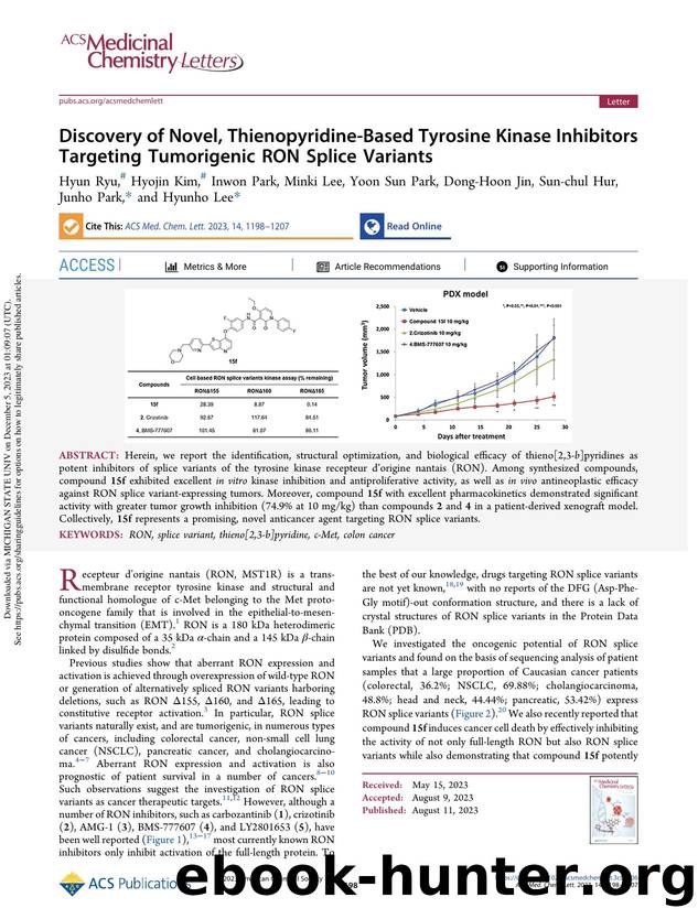 Discovery of Novel, Thienopyridine-Based Tyrosine Kinase Inhibitors Targeting Tumorigenic RON Splice Variants by unknow