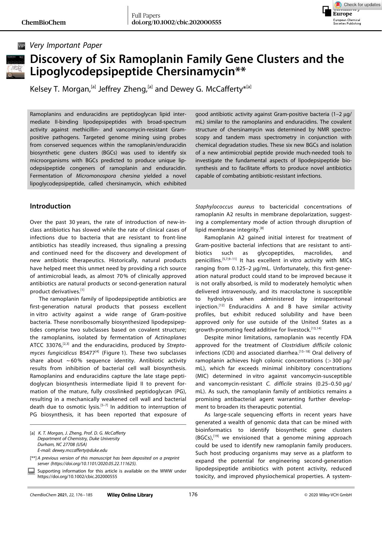 Discovery of Six Ramoplanin Family Gene Clusters and the Lipoglycodepsipeptide Chersinamycin** by Unknown