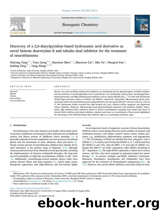 Discovery of a 2,6-diarylpyridine-based hydroxamic acid derivative as novel histone deacetylase 8 and tubulin dual inhibitor for the treatment of neuroblastoma by unknow