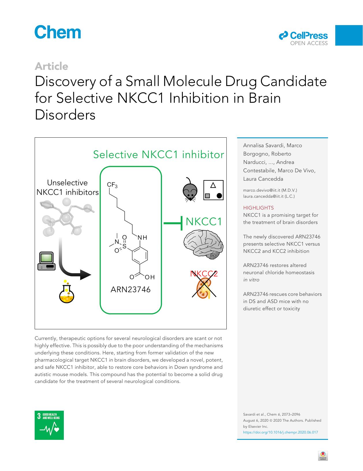 Discovery of a Small Molecule Drug Candidate for Selective NKCC1 Inhibition in Brain Disorders by unknow