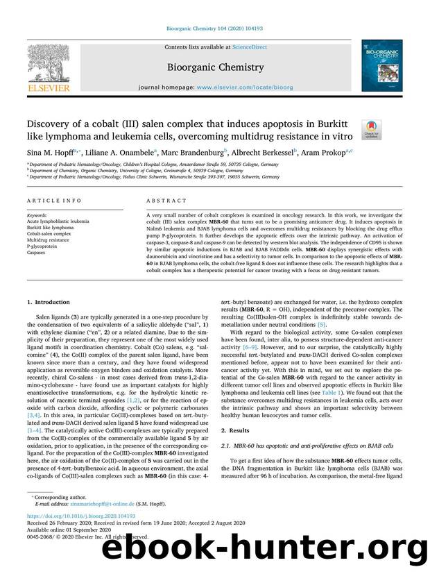 Discovery of a cobalt (III) salen complex that induces apoptosis in Burkitt like lymphoma and leukemia cells, overcoming multidrug resistance in vitro by Sina M. Hopff & Liliane A. Onambele & Marc Brandenburg & Albrecht Berkessel & Aram Prokop
