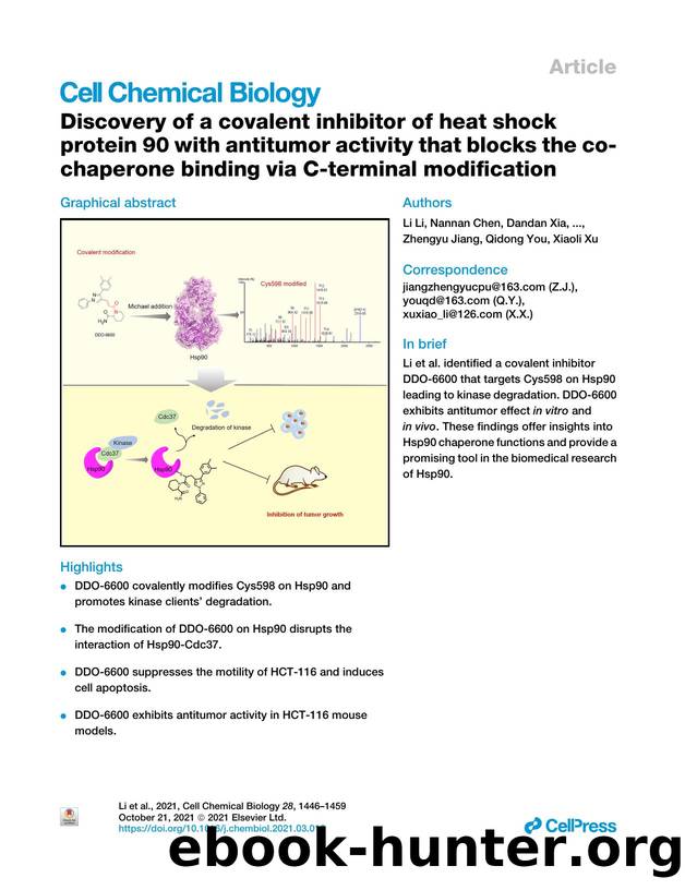 Discovery of a covalent inhibitor of heat shock protein 90 with antitumor activity that blocks the co-chaperone binding via C-terminal modification by unknow