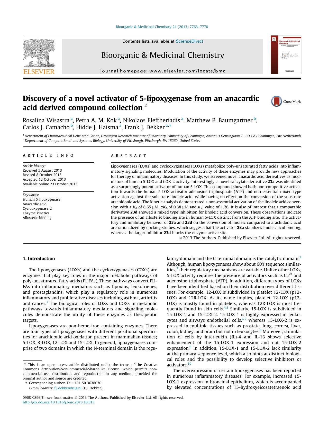 Discovery of a novel activator of 5-lipoxygenase from an anacardic acid derived compound collection by unknow