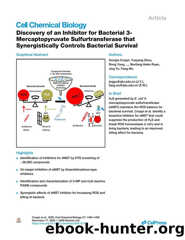 Discovery of an Inhibitor for Bacterial 3-Mercaptopyruvate Sulfurtransferase that Synergistically Controls Bacterial Survival by unknow