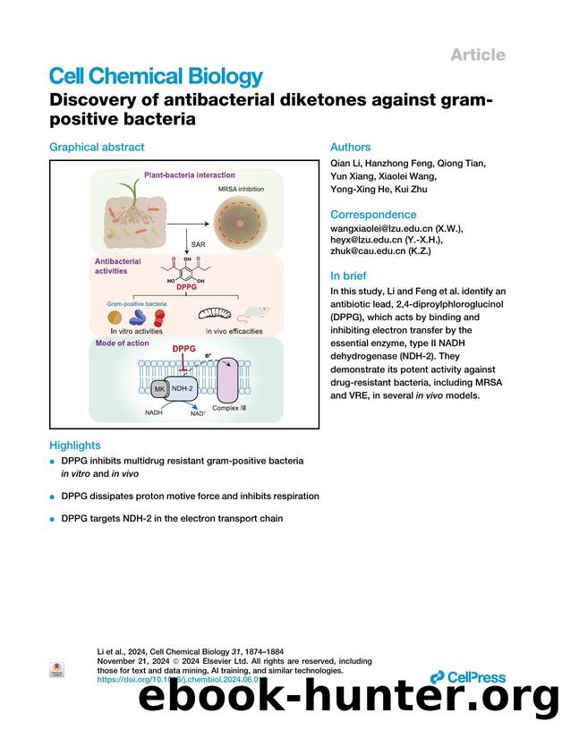 Discovery of antibacterial diketones against gram-positive bacteria by Qian Li & Hanzhong Feng & Qiong Tian & Yun Xiang & Xiaolei Wang & Yong-Xing He & Kui Zhu