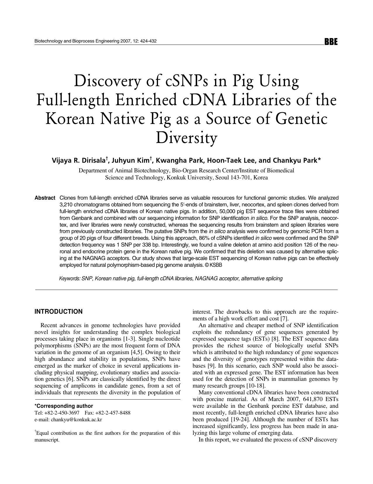 Discovery of cSNPs in pig using full-length enriched cDNA libraries of the Korean native pig as a source of genetic diversity by Unknown