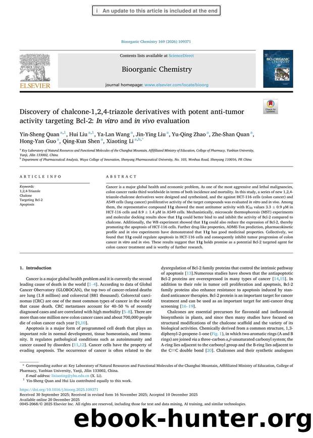 Discovery of chalcone-1,2,4-triazole derivatives with potent anti-tumor activity targeting Bcl-2: In vitro and in vivo evaluation by unknow