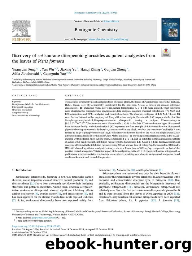 Discovery of ent -kaurane diterpenoid glucosides as potent analgesics from the leaves of Pieris formosa by Yuanyuan Feng & Yan Wu & Jiaxing Yu & Hanqi Zhang & Guijuan Zheng & Adila Abudurexiti & Guangmin Yao