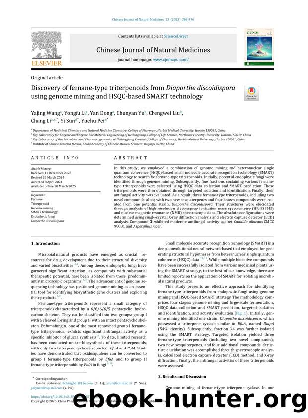 Discovery of fernane-type triterpenoids from Diaporthe discoidispora using genome mining and HSQC-based SMART technology by Yajing Wang