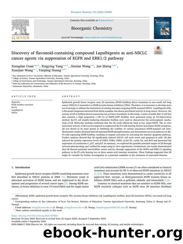 Discovery of flavonoid-containing compound Lupalbigenin as anti-NSCLC cancer agents via suppression of EGFR and ERK12 pathway by Xiangdan Cuan & Xingying Yang & Jinxian Wang & Jun Sheng & Xuanjun Wang & Yanping Huang