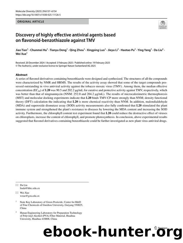 Discovery of highly effective antiviral agents based on flavonoid-benzothiazole against TMV by unknow