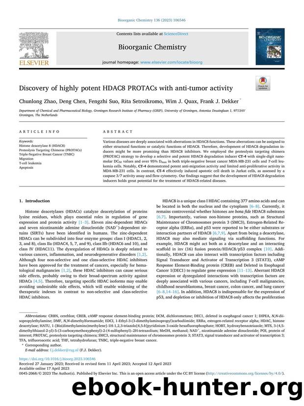 Discovery of highly potent HDAC8 PROTACs with anti-tumor activity by Chunlong Zhao & Deng Chen & Fengzhi Suo & Rita Setroikromo & Wim J. Quax & Frank J. Dekker