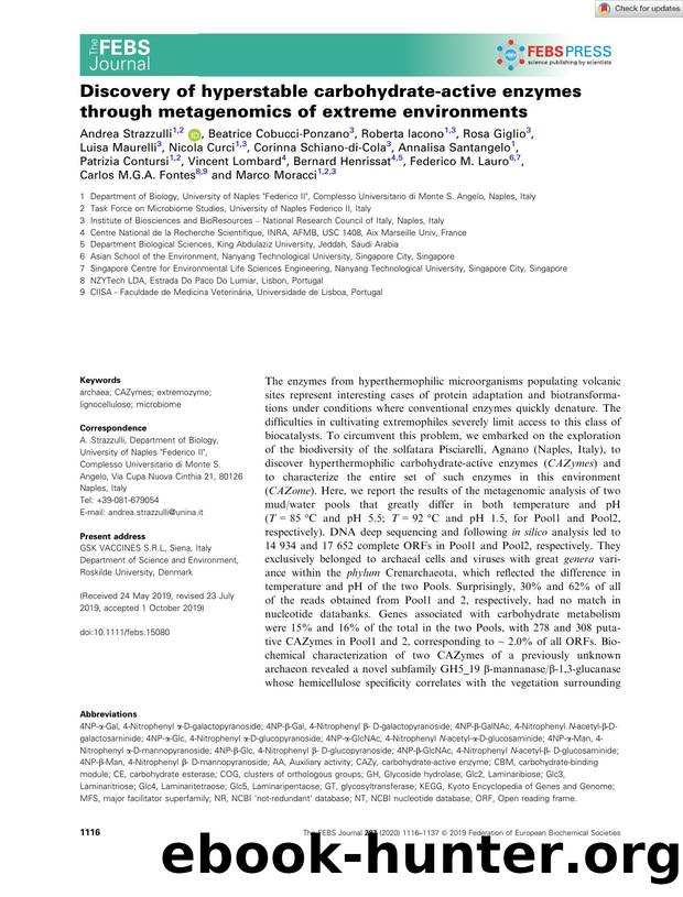 Discovery of hyperstable carbohydrateâactive enzymes through metagenomics of extreme environments by Unknown