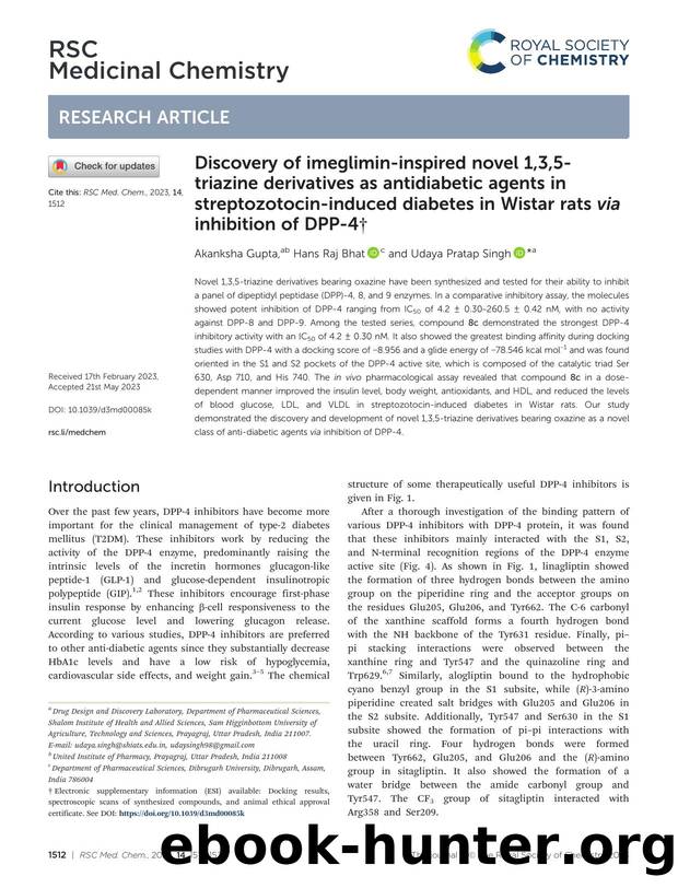 Discovery of imeglimin-inspired novel 1,3,5-triazine derivatives as antidiabetic agents in streptozotocin-induced diabetes in Wistar rats via inhibition of DPP-4 by Akanksha Gupta & Hans Raj Bhat & Udaya Pratap Singh