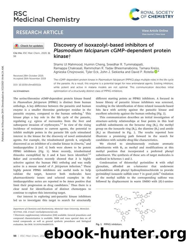 Discovery of isoxazolyl-based inhibitors of Plasmodium falciparum cGMP-dependent protein kinase by unknow