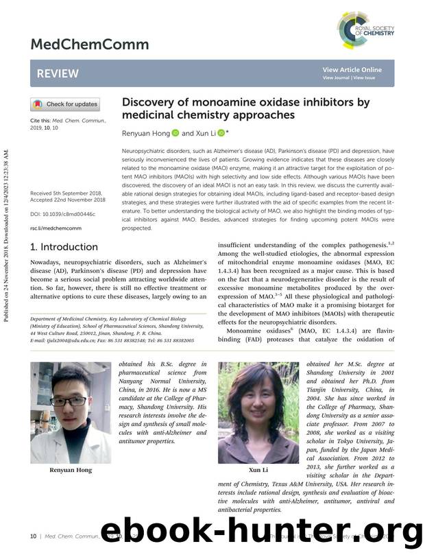 Discovery of monoamine oxidase inhibitors by medicinal chemistry approaches by Renyuan Hong & Xun Li