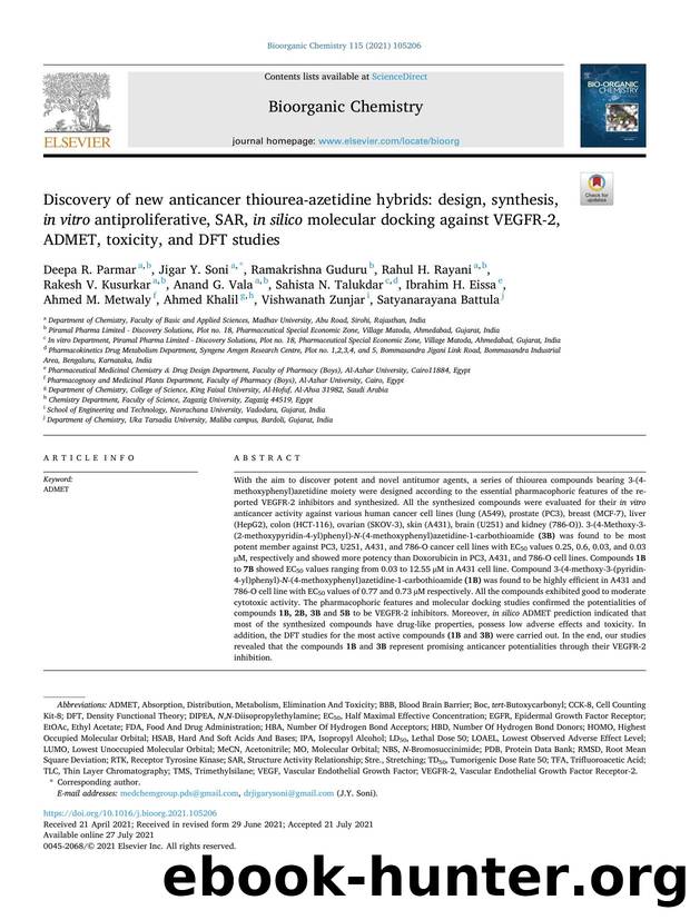 Discovery of new anticancer thiourea-azetidine hybrids: design, synthesis, in vitro antiproliferative, SAR, in silico molecular docking against VEGFR-2, ADMET, toxicity, and DFT studies by unknow