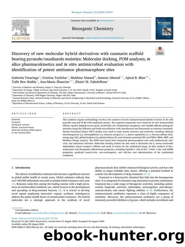 Discovery of new molecular hybrid derivatives with coumarin scaffold bearing pyrazoleoxadiazole moieties: Molecular docking, POM analyses, in silico pharmacokinetics and in vitro a by unknow