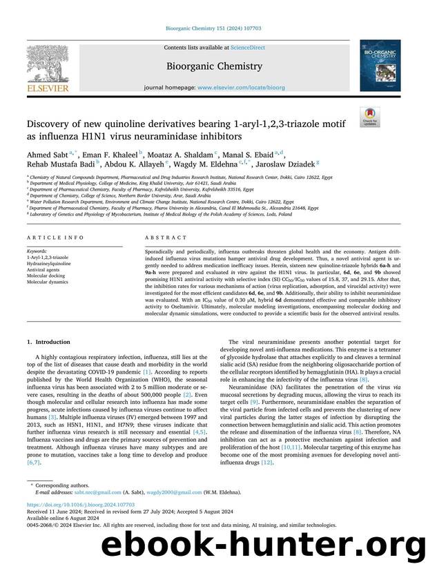 Discovery of new quinoline derivatives bearing 1-aryl-1,2,3-triazole motif as influenza H1N1 virus neuraminidase inhibitors by unknow