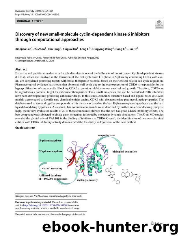 Discovery of new small-molecule cyclin-dependent kinase 6 inhibitors through computational approaches by Xiaojiao Luo & Yu Zhao & Pan Tang & Xingkai Du & Feng Li & Qingying Wang & Rong Li & Jun He