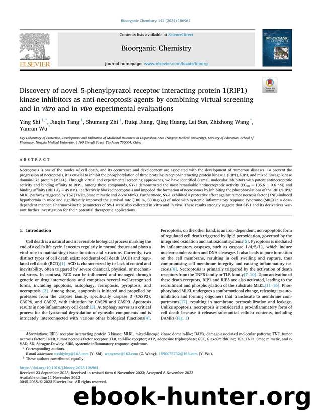 Discovery of novel 5-phenylpyrazol receptor interacting protein 1(RIP1) kinase inhibitors as anti-necroptosis agents by combining virtual screening and in vitro and in vivo experimental evaluations by unknow