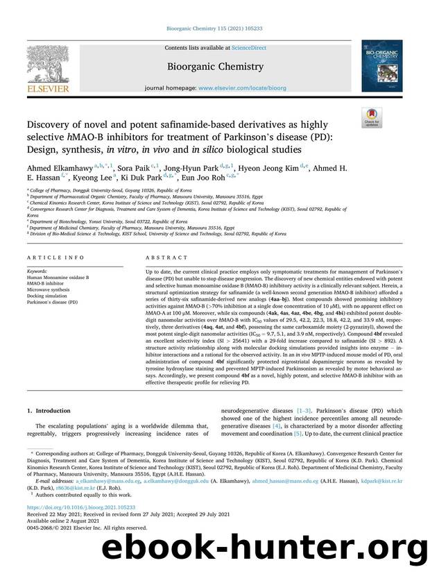 Discovery of novel and potent safinamide-based derivatives as highly selective h MAO-B inhibitors for treatment of Parkinson's disease (PD): Design, synthesis, in vitro , in vivo a by unknow