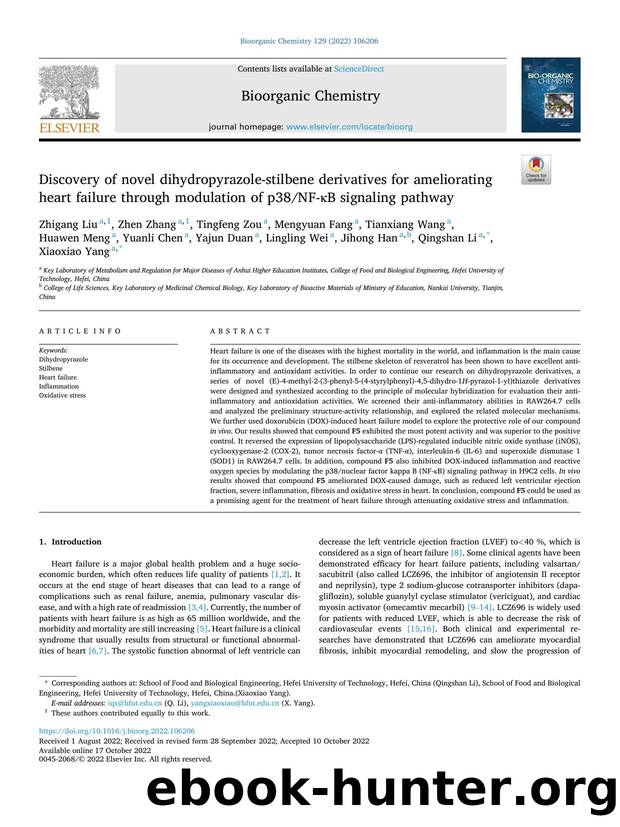 Discovery of novel dihydropyrazole-stilbene derivatives for ameliorating heart failure through modulation of p38NF-ÎºB signaling pathway by unknow