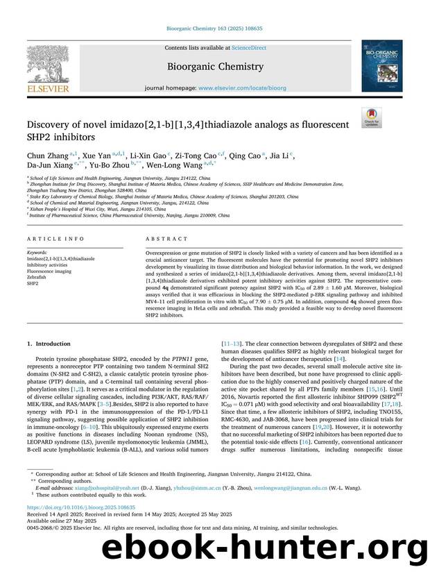 Discovery of novel imidazo[2,1-b][1,3,4]thiadiazole analogs as fluorescent SHP2 inhibitors by unknow