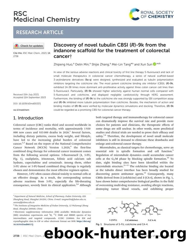 Discovery of novel tubulin CBSI (R)-9k from the indanone scaffold for the treatment of colorectal cancer by Zhipeng Huo & Delin Min & Shijie Zhang & Mei-Lin Tang & Xun Sun