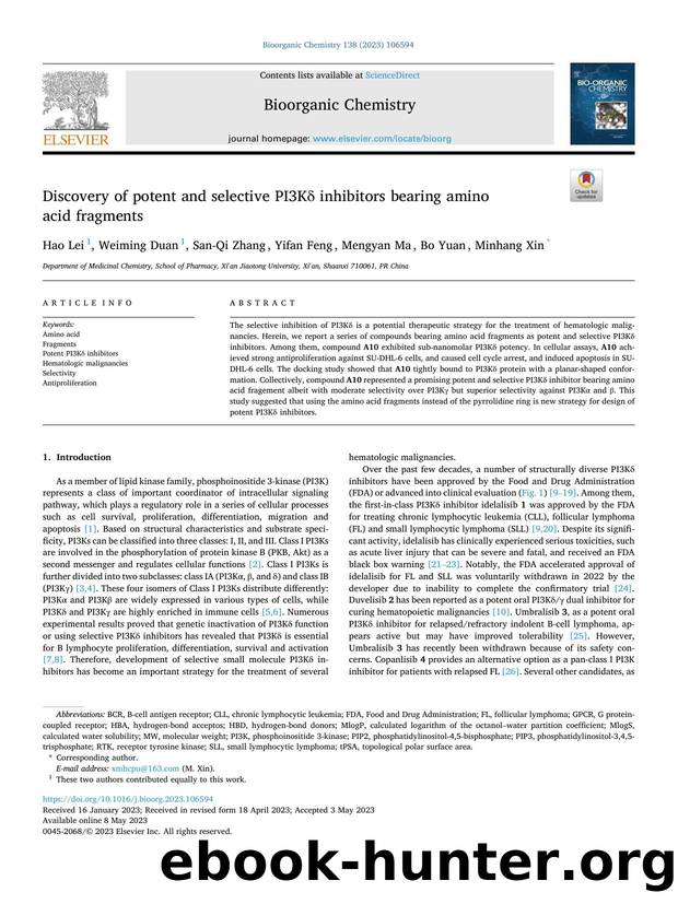 Discovery of potent and selective PI3KÎ´ inhibitors bearing amino acid fragments by Hao Lei & Weiming Duan & San-Qi Zhang & Yifan Feng & Mengyan Ma & Bo Yuan & Minhang Xin