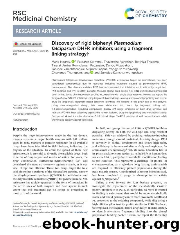 Discovery of rigid biphenyl Plasmodium falciparum DHFR inhibitors using a fragment linking strategy by unknow