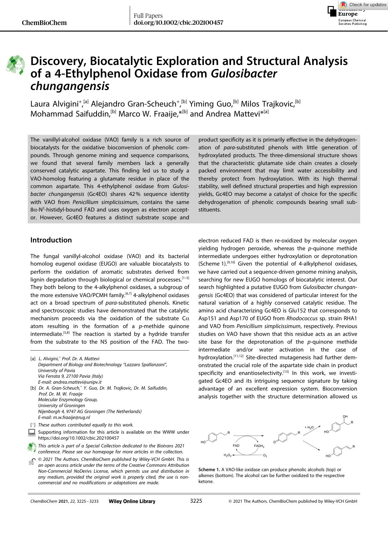 Discovery, Biocatalytic Exploration and Structural Analysis of a 4âEthylphenol Oxidase from Gulosibacter chungangensis by Unknown