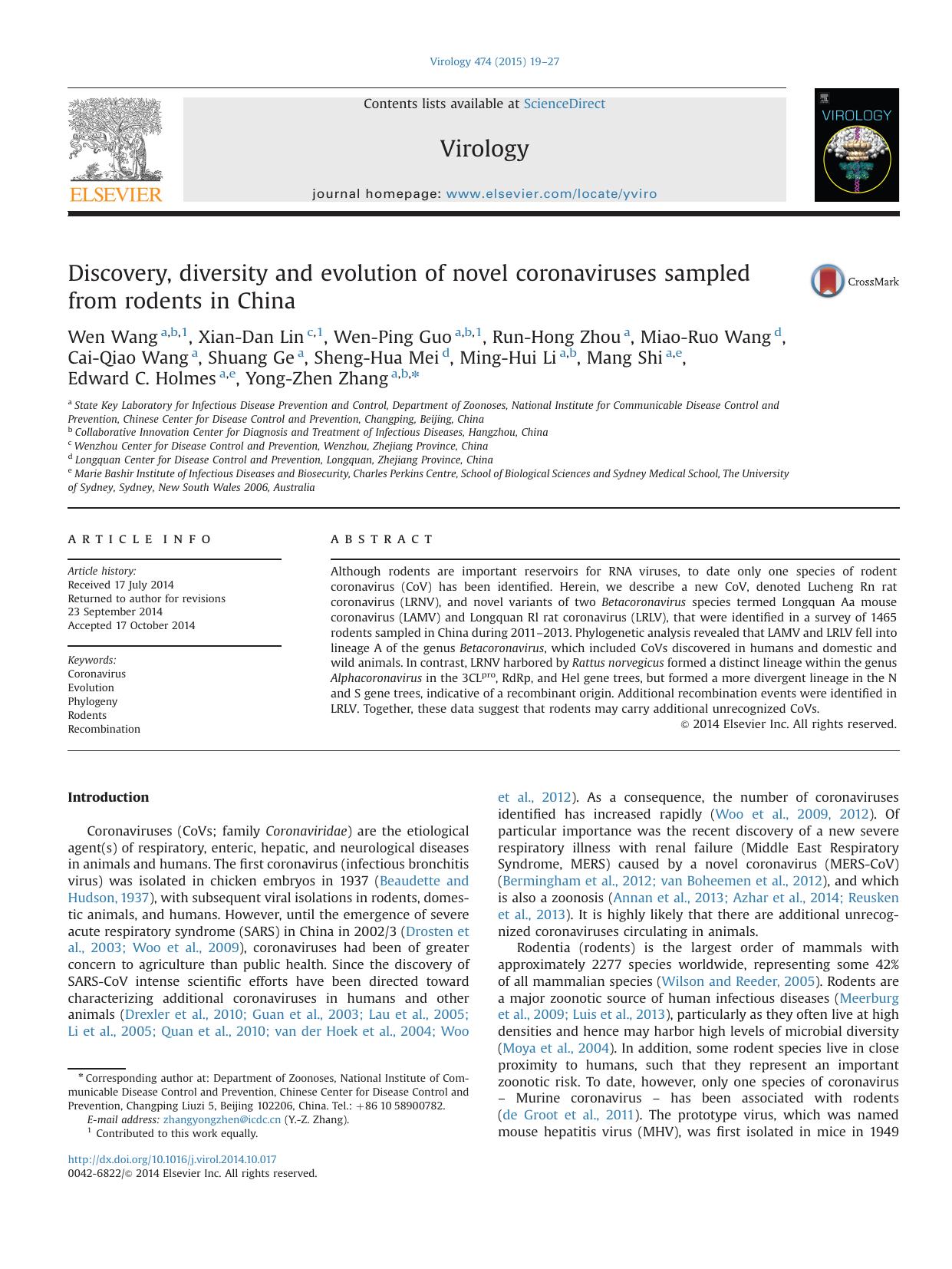 Discovery, diversity and evolution of novel coronaviruses sampled from rodents in China by unknow