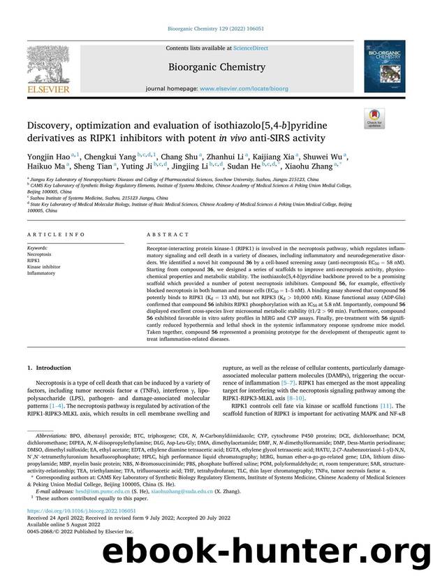 Discovery, optimization and evaluation of isothiazolo[5,4- b ]pyridine derivatives as RIPK1 inhibitors with potent in vivo anti-SIRS activity by unknow