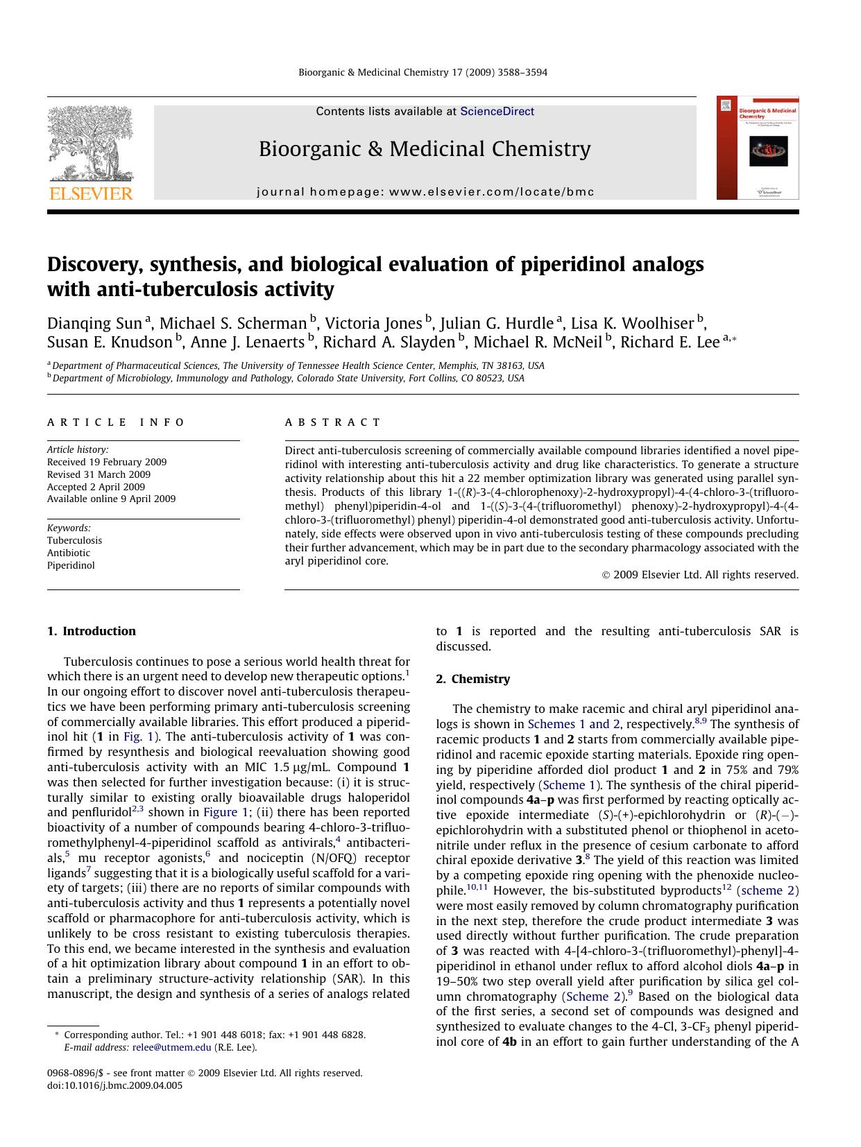 Discovery, synthesis, and biological evaluation of piperidinol analogs with anti-tuberculosis activity by unknow
