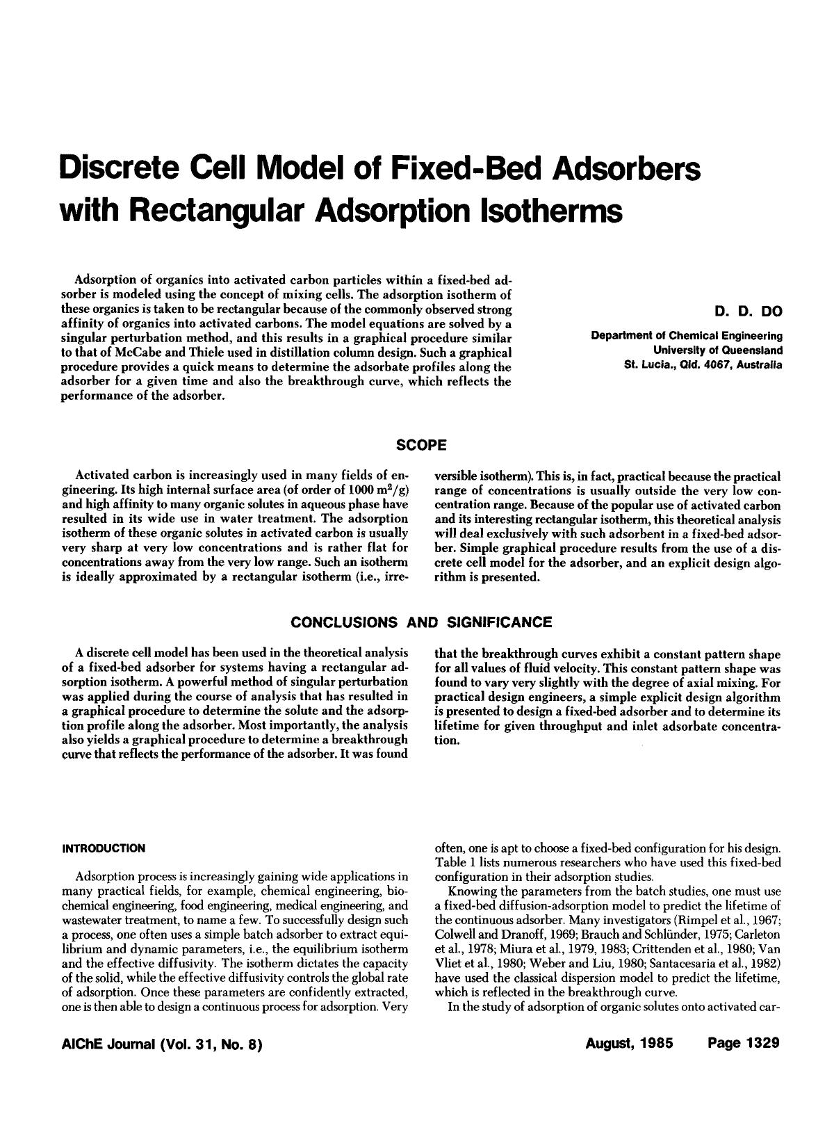 Discrete cell model of fixed-bed adsorbers with rectangular adsorption isotherms by Unknown