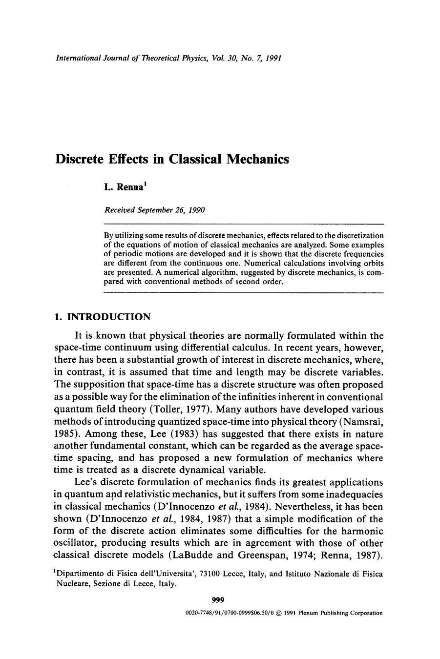 Discrete effects in classical mechanics by Unknown