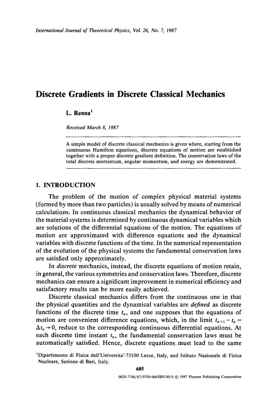 Discrete gradients in discrete classical mechanics by Unknown