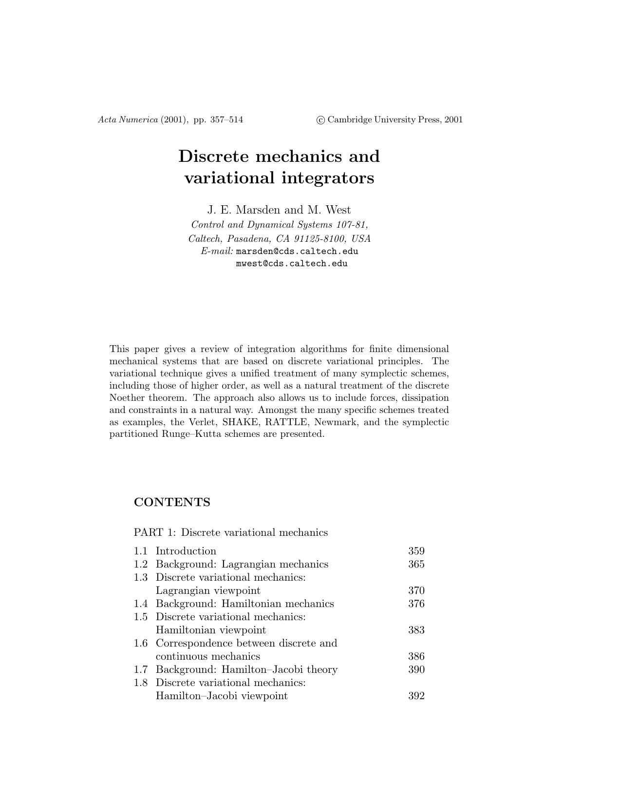 Discrete mechanics and variational integrators by Unknown