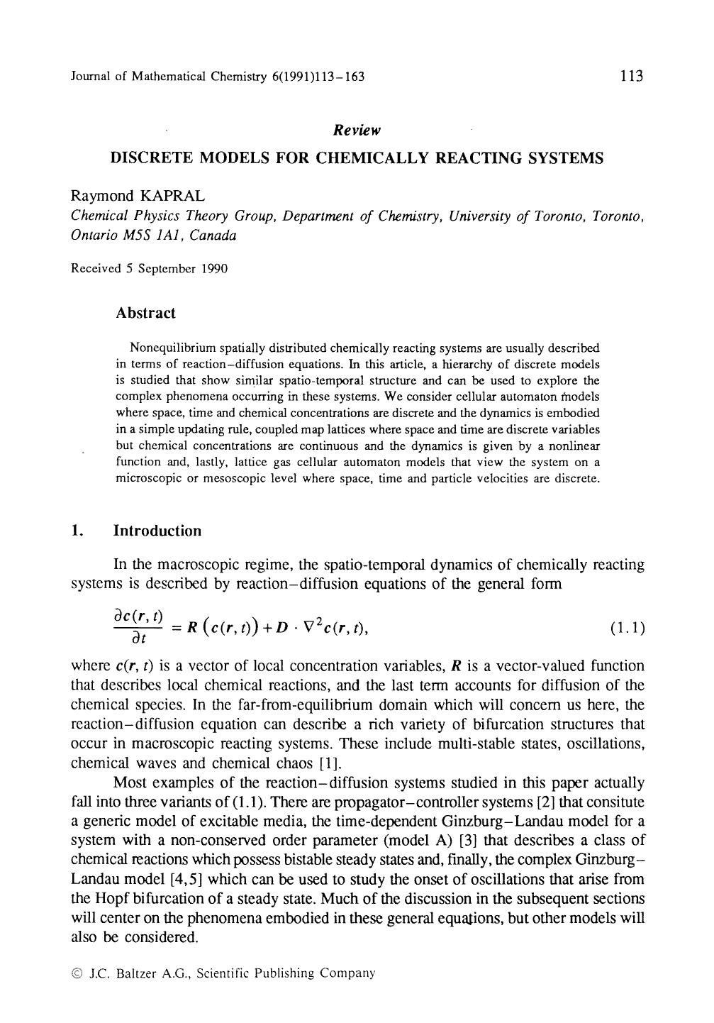Discrete models for chemically reacting systems by Unknown