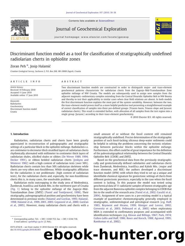 Discriminant function model as a tool for classification of stratigraphically undefined radiolarian cherts in ophiolite zones by Zoran Peh & Josip Halamić