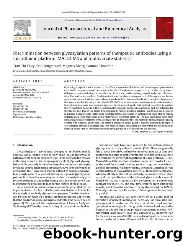 Discrimination between glycosylation patterns of therapeutic antibodies using a microfluidic platform, MALDI-MS and multivariate statistics by Tran Thi Thuy